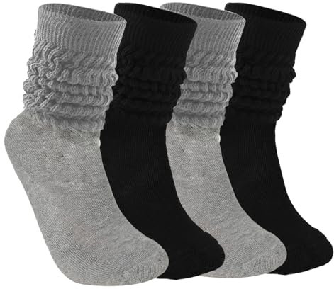 Abeillo 2 Paar Damen Slouch Socken,Weiche Stricken Scrunch Socken,Extra lange Knit Cotton Slouch Socken Stulpensocken Damen,Herbst Winter Gestapelt Socken(Schwarz + Grau)