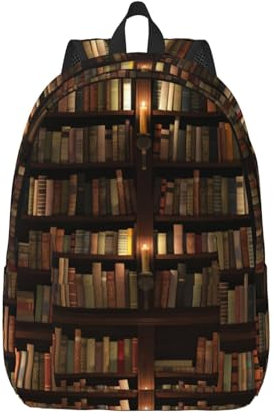 JBYJBX Libreria libreria stampa libro zaino in tela per computer portatile versatile lavoro leggero zaino tela per donne e uomini, Nero, M