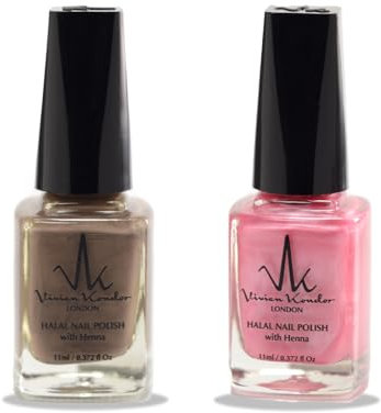 (2Pcs Set) Henna Infused Halal Nail Polish Water Permeable Nail Polish Wudhu friendly and Vegan Long lasting Shiny Nail polish (Enchanted Pink, Jet Setter)