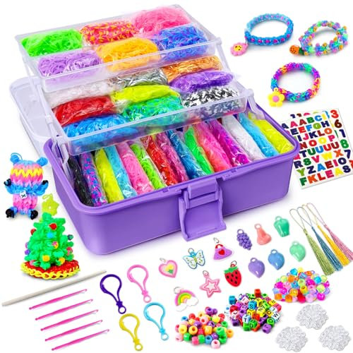 ROSHUKG 45 Farben Loom Bänder Kit mit 3 Schicht Aufbewahrungsbox, DIY Gummibänder Bausatz für Jungen Mädchen Weben Geschenk(Violett)