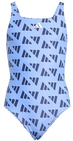 adidas Mädchen Logo Graphic V-Back Swimsuit Kids, Blue Fusion/Dark Blue, 7-8 Years