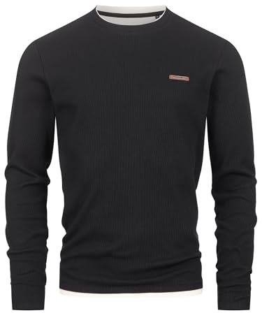 Indicode Herren INSigfinn Langarmshirt aus Baumwollmix | Herrenshirt Langarm Longsleeve Shirt Männer Black, M