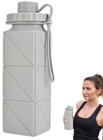 Botellas de agua plegables, 600 ml, cuadradas, de silicona, ligeras, a prueba de fugas, botella de bebida portátil para senderismo