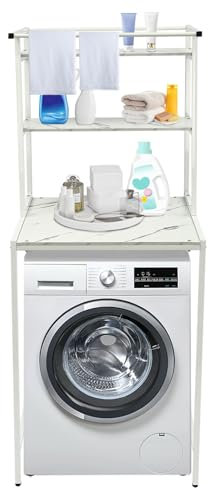 RjcdOPL Scaffale portaoggetti per lavatrice a 3 livelli, mobile portaoggetti sopra la lavatrice, risparmio di spazio, ideale per bagno, lavanderie, balconi (bianco+marmo)