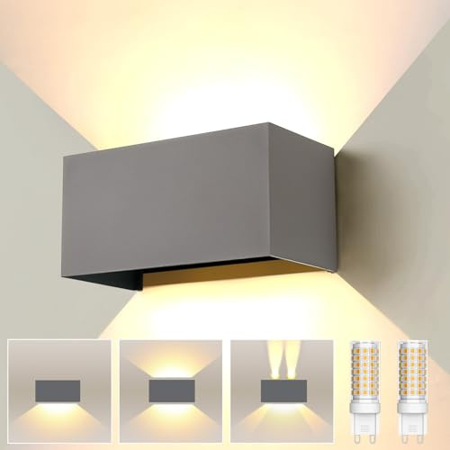 ENCOFT 24W LED Wandleuchte Innen Außen Austauschbarer G9 Aussenlampe Wand | Außenwandleuchte IP65 Wasserdichte Außenbeleuchtung 3000K Warmweiß Wandlampe Aussen für Terrassenbeleuchtung Flurlampe