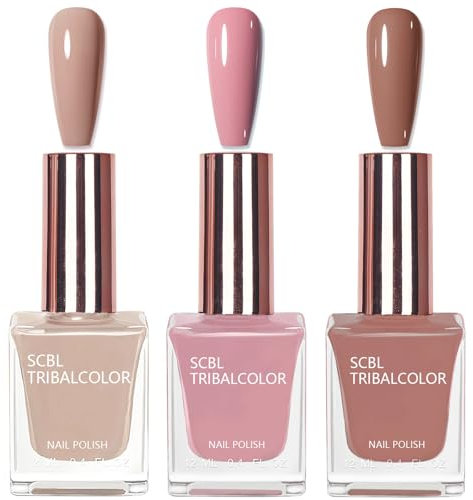 Nail Polish Set - 3PCS Nude Nail Varnish - Quick Dry Nude Pink Brown Color Long Lasting Nail Lacquer No Need Cure Breathable Manicure Nails Art for Girl