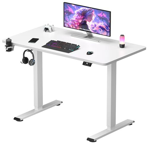 SANODESK Bureau Gaming Réglable en Hauteur Plateau Complet 110x54 cm, Bureau Assis Debout, Table Électrique avec Fonction de Mémoire,Fonction de Rappel de Sédentarité, Blanc