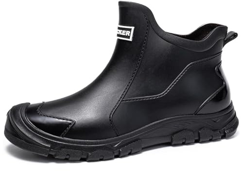 Gugifcto Stivali Gomma Uomo,Stivali Pioggia Donna,Morbido e Confortevole Impermeabile Antiscivolo Scarpe da Lavoro Uomo Adatto per Aree Umide in Cantieri e Giardini Piovosi Black45EU