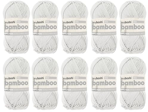 myboshi Bamboo, natürlich weiches Bambus-Baumwollgarn, zum Häkeln und Stricken, strapazierfähig, 50g, 125m, Weiß (Weiß), 10 Knäuel