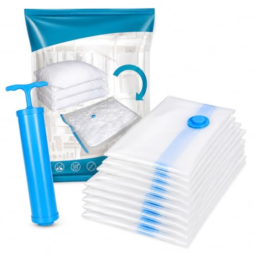 Urban London Bolsas de almacenamiento al vacío de alta calidad, reutilizables, a prueba de polvo, paquete de 9 bolsas de compresión a prueba de fugas con doble cremallera para ropa, ropa de cama