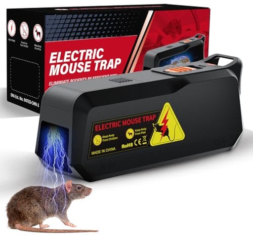 Trampas Eléctricas para Ratones,Jkevow Trampa Ratones 2000V Voltaje Potente para Matar Ratas al Instante,Mata Ratas Potente para Interior, Jardín y Cocina (Negro)