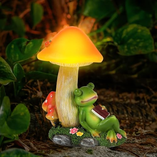 FUFRE Solarfiguren für Außen Garten Deko, LED Solar Gartenfigur Frosch Deko mit 8-10h Bleuchtdauer, Harz Garten deko Draußen Figuren Wetterfest, für Indoor Outdoor garten Dekoration (Grün)