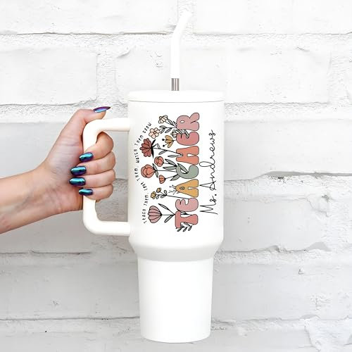 Vniqloo Bicchiere da viaggio personalizzato da 1180 ml in acciaio inossidabile con manico, tazza da viaggio personalizzata con cannuccia, tazza da viaggio ergonomica con design personalizzato, tazza
