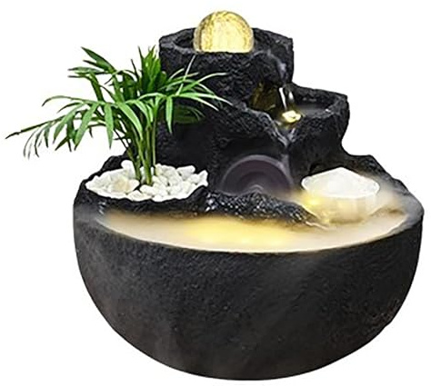 Cascata da Interno Moderna con Effetto Roccia, Fontana da Tavolo con Acqua Corrente e Luci a LED, per Ufficio, Soggiorno e Arredamento per la Casa(Black)