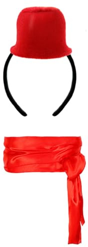 TANTAKO Mini Fez Hut Stirnband und Roter Gürtel Set Karneval Fasching Fastnacht Kostüm