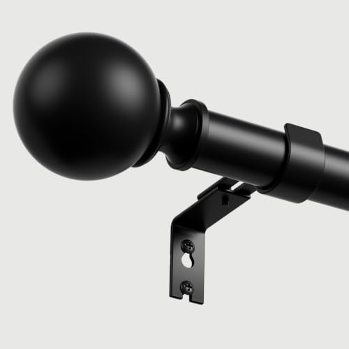 Curtain Poles 90-233cm,Extendable Curtain Pole for Eyelet Curtains,25mm Diameter Adjustable Heavy Duty Metal Curtain Rod with Brackets and Finials (Black-2)