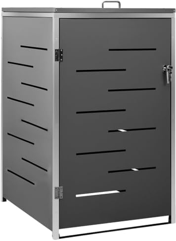 HUAKEHOM Mülltonnenbox für 1 Tonnen Abschließbar Rostfrei Müllbox Mülltonnenverkleidung Müllcontainer Gartenbox Mülltonne 69x77,5x112,5 cm Edelstahl Anthrazit