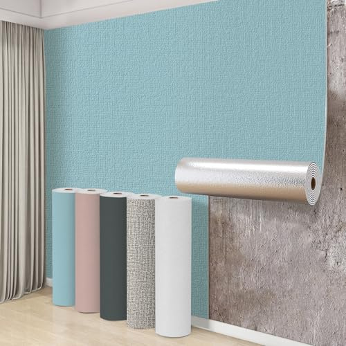 Swehooirt 8 Roll Self Adhesive Thermal Wallpaper 3mm Thick Peel and Stick Wallpaper for Bad Cold Walls Textured Blue Insulating Wall Covering Roll Waterproof Damp Proof Ceiling Kitchen