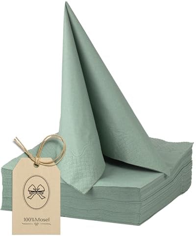 100% Mosel Papierservietten, 50 Stück (40 x 40 cm), in Eukalyptus Grün | Durchgefärbtes Tissue – beidseitig farbige Servietten für Hochzeit, Taufe, Kommunion und Geburtstag