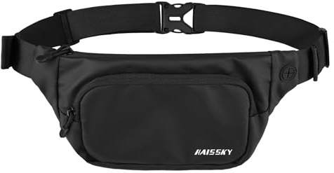 HAISSKY Bauchtasche, Wasserabweisend mit Verstellbarem Gurt | Laufgürtel für Handy mit 3 Reißverschlussfächern, wasserabweisendem Material und verstellbarem Gurt für Sport und Reisen