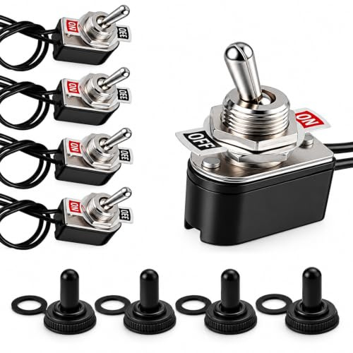 4PCS Interrupteur a Bascule 12V Étanche à Bascule 2 Positions, Plaque d'interrupteur Précâblés, DC12V 10A Câble de 13 cm de longueur,pour Voiture Camions Bateaux Modification Électrique