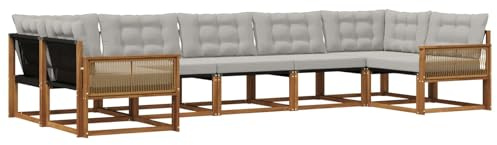 vidaXL Outdoor-Sofagarnitur mit Kissen 7 pcs Natürlich und Hellgrau, Elegantes Garten-Sofa, modernes Outdoor-Sofa, robuste Lounge-Möbel für gemütliche Treffen