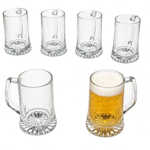 MamboCat 6er Set Akki Bierkrug I 0,2 L, Höhe 12,2 cm I für 6 Personen I Bierhumpen aus Glas mit Sternboden & Henkel I transparente Biergläser 200 ml I Bierseidel für Partys