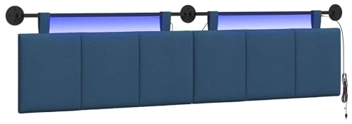 vidaXL Hängendes Kopfteil Mit LED Licht Blau Stoff, Schlafzimmer, Rechteckig, Modern, Wandmontage, Anpassbares Kopfteil, Ergonomisch, Platzsparend, Akzentpaneel