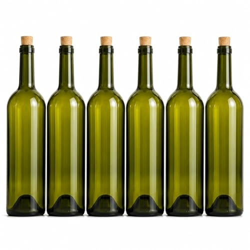 Lemag srl Bottiglia in Vetro per Vino Tipo Bordolese 0,75 Lt Verde con Tappo in Sughero Confezione 6 Bottiglie per Imbottigliamento Vino