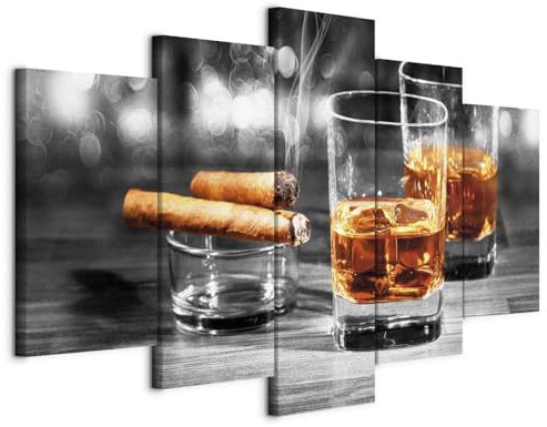 B&D XXL - Leinwandbild Alkohol Bar Drink, 225x112 cm, 5-teilig, Wohnzimmer