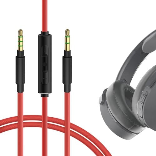 GEEKRIA Audio Cable with Mic Compatible with Skullcandy Hesh Evo/3, Crusher EVO, Riff 2 Headphones Cable, 1/8 (3.5mm) to 3.5mm Replacement Stereo Cord with Inline Microphone (4ft/1.2m)