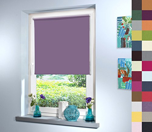 Sun World Verdunkelungsrollo nach Maß, Rollo nach Maß, Maßanfertigung Innenrollo, Balkontür, Rollos nach Maß, Blickdicht, für Fenster & Türen, Klemmfix ohne Bohren (160cm Höhe x 45cm Breite/Lila)