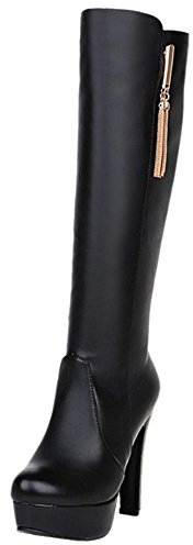 Onewus Damen Trendige Plateau Langschaft Stiefel mit Hohem Absatz (Black, 33 EU)