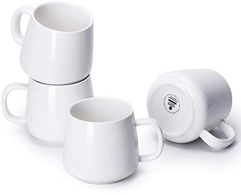Teocera Coffee Mugs Set of 4-12oz Chip-Resistant Ceramic Cups with Ergonomic Handle | Dishwasher & Microwave Safe White Mugs | Keeps Beverage Hot, Perfect for Family Kitchen & Holiday Gifts