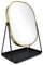 Navaris Free Standing Makeup Mirror - Large Cosmetic Vanity Mirror for Bathroom, Dressing Room, Bedroom Table or Desk with Large Tray Stand - Gold