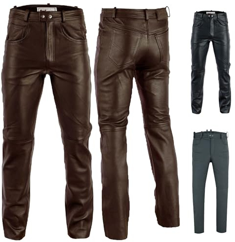 Radmasters Herren Lederhose lederjeans bikerjeans Jeans Hose Echtleder Schwarz & Braun