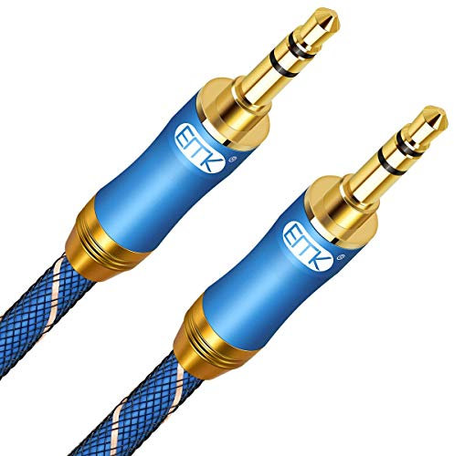 EMK Aux Cable, 3.5mm Audio Cable Nylon Braided Aux Lead for Car, Headphone, MP3 Player, Smartphone, Echo Dot, Tablet, Home Stereos, Laptop & More (3.5mm TRS Male to Male Blue, 10Ft/3M)