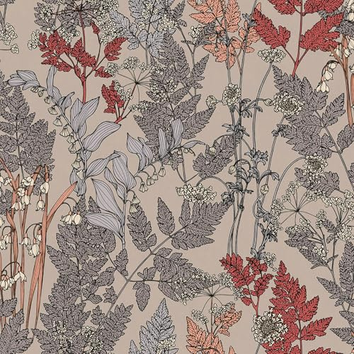 A.S. Création Architects Paper Blumentapete Floral Impression Tapete natürlich PVC-freie Vliestapete beige grau rot orange creme matt glatt 377512 37751-2, 10.05 m x 0.53 m