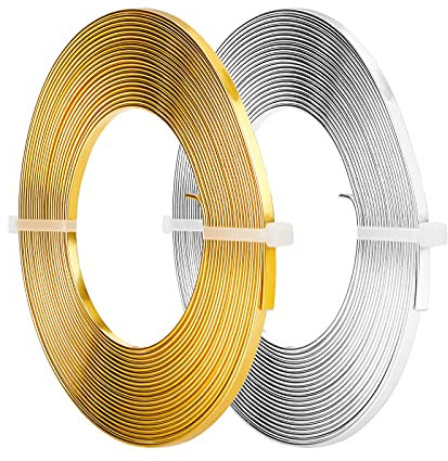 BENECREAT 2 Rollen 10 m Gold Silber Flacher Schmuck Draht Aluminiumdraht 3mm breit für Lünette Schmuckherstellung, Bildhauerei, Armatur Handwerk