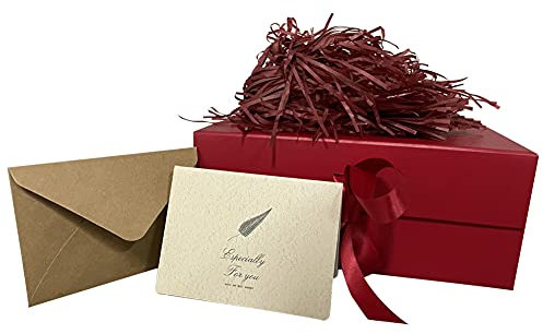 Rot Geschenkbox 23 x17 x10 cm, Geschenkkarton mit Magnetisch Deckel und Schleife für Hochzeiten, Weihnachten, Geburtstage, Jubiläen Geschenkverpackung Box