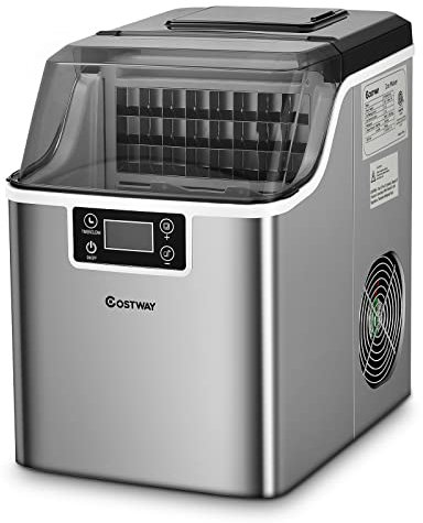 COSTWAY Machine à Glaçons 18kg en 24h, Machine a Glacons à Affichage LCD, Minuterie 24 Heures, 24 Glaçons en 15-20 Minutes, Autonettoyant, Réservoir d'Eau 3,2 L, pour Maison, Camping, Fête