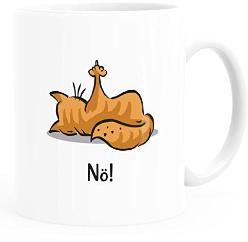 MoonWorks® Kaffee-Tasse Spruch Katze Nö Keine Lust Mittelfinger Büro lustige Kaffeebecher Uni-Weiß Keramik-Tasse