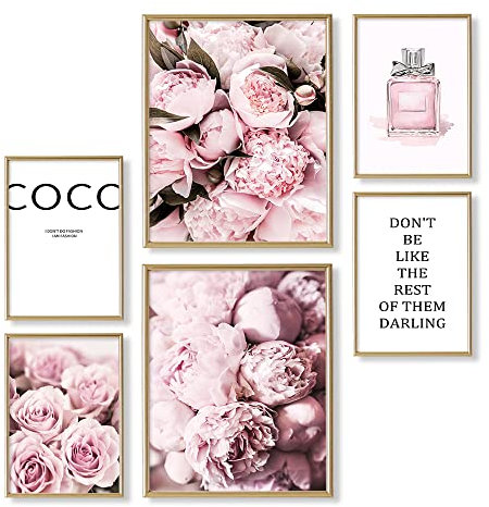 YUMKNOW Pink Paris Coco Wanddekoration – Feministische inspirierende Zitate für Frauen Mädchen Schlafzimmer Wandkunst – Rose Peony Glam Poster für Raumästhetik – Modedesigner Bilder – Postive Zitate