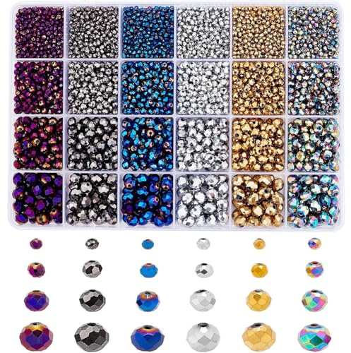 PandaHall 4350 Stück Galvanisierte Rondelle-Glasperlen, 24 Stil Facettierte Transparente Abstandshalter Lose Perlen Helle Handwerksperlen Masse Für DIY Armbänder Halskette Schmuckherstellung