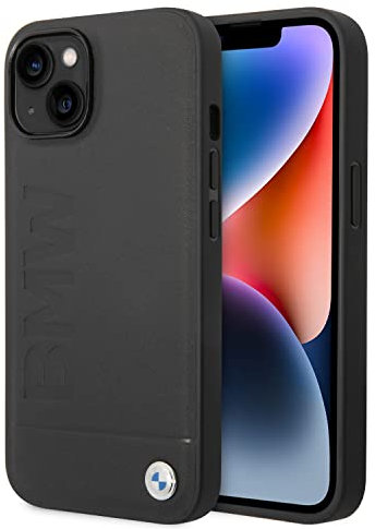 BMW Etui BMHCP14MSLLBK Hülle für iPhone 14 Plus 6,7 schwarz/Black Leather Stamp