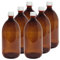 Super Net Cali Botella de vidrio ámbar de 1000 ml. Frasco de cristal cierre hermético con tapón a rosca y precinto apertura. 3 Unidades.