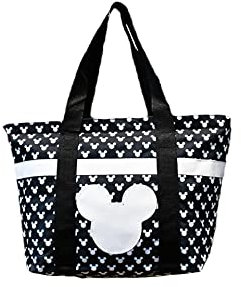 Disney Tote Mickey & Minnie Mouse Icon Print Zipper Travel Bag, Black Polka, One Size