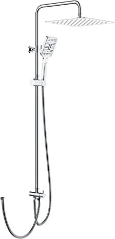 Rainsworth Colonna Doccia senza Miscelatore, Doccia a pioggia quadrata in acciaio inox 30 * 30 cm, Set Doccia Completo, Soffione Doccia, Altezza Regolabile Asta Doccia, Cromo