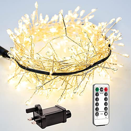RESNICE 50FT Firecracker String Lights 500 LEDs Warm White Plug in Indoor Silver Wire LED Cluster Fairy Lights with Remote for Christmas Tree,Plant,Bedroom,Garden,Patio,Backyard
