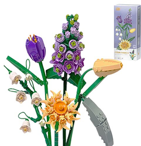 Ranedo Blumenstrauß-Set, Blumen Bauspielzeugsets, künstliche Blume, 534-teilige botanische Sammlung für alle Altersgruppen, einzigartige DIY-Blumen-Heimdekoration, für Kinder, Mädchen, Jungen, gelb